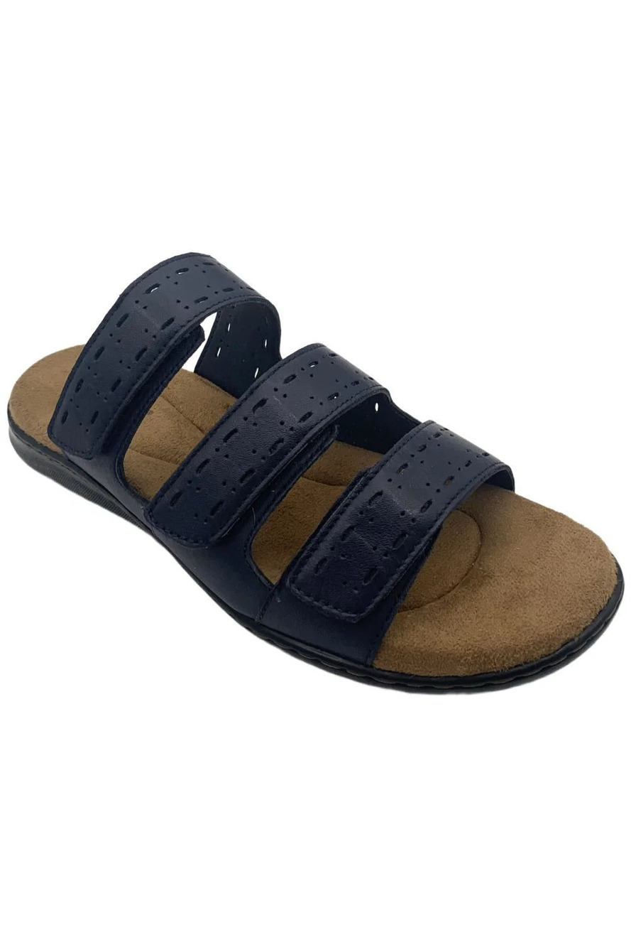 ARRAY Women's Boardwalk Slip-On Slide Leather Sandals Navy - Medium